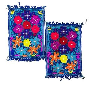 Embroidered Royal Blue Placemats 2 Pc Set